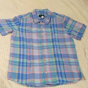 Plaid Short Sleeve Teenager Boy Shirt - Blue and Pink Size 16 NWT.